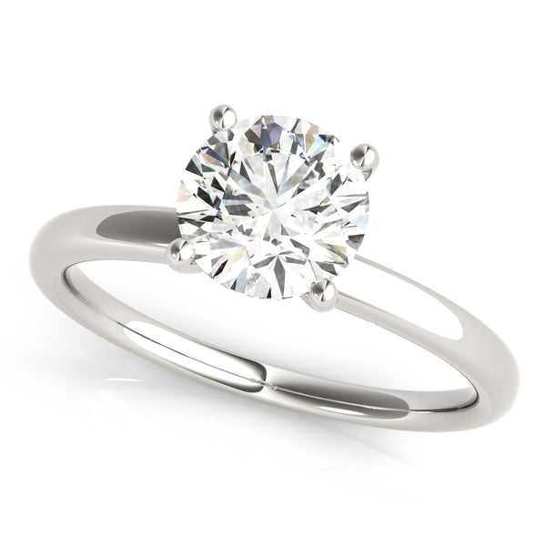 White gold Round Diamond Solitaire Ring with Classic Band and Four-Prong Setting