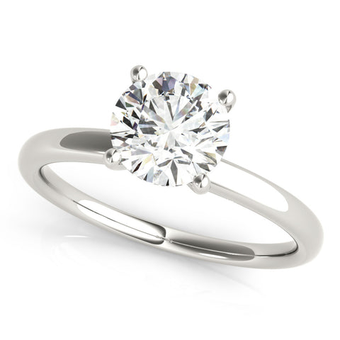 Silver Round Solitaire Diamond Ring with Four-Prong Setting and Classic Band 2