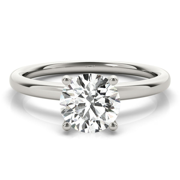 White gold Round Diamond Solitaire Ring with Classic Band and Four-Prong Setting