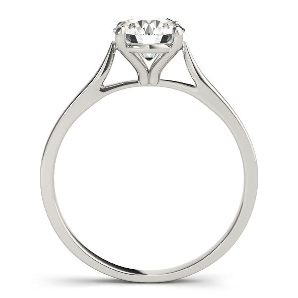 Silver Round Solitaire Diamond Ring with Four-Prong Setting and Tapered Band 1