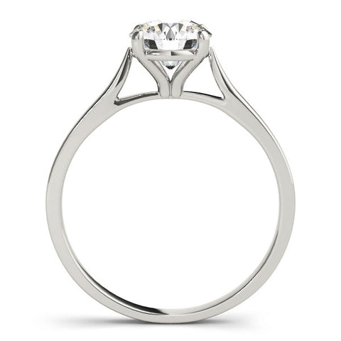 Silver Round Solitaire Diamond Ring with Four-Prong Setting and Tapered Band 1
