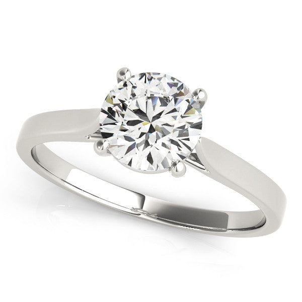 Silver Round Solitaire Diamond Ring with Four-Prong Setting and Tapered Band 2