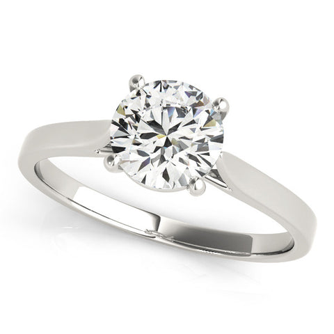 Silver Round Solitaire Diamond Ring with Four-Prong Setting and Tapered Band 2