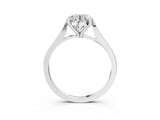 Silver Round Solitaire Diamond Ring with Four-Prong Setting and Tapered Band