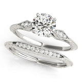 Silver Round Solitaire Diamond Ring with Milgrain Band and Four-Prong Setting 1