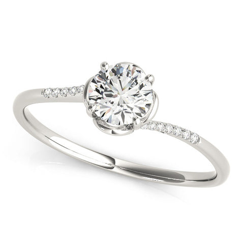 Silver Round Solitaire Diamond Ring with Pave Band and Four-Prong Setting 1