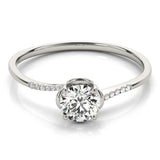 Platinum 1.07 Carat E VVS1 Round Solitaire Diamond Ring with Pave Band and Four-Prong Setting