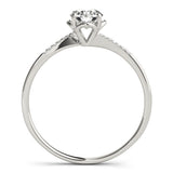 Silver Round Solitaire Diamond Ring with Pave Band and Four-Prong Setting