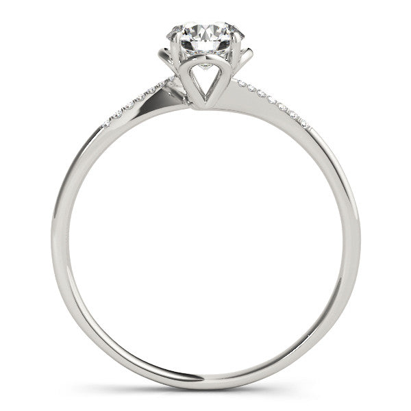 White gold Round Diamond Solitaire Ring with Pavé Accent Band and Four-Prong Setting