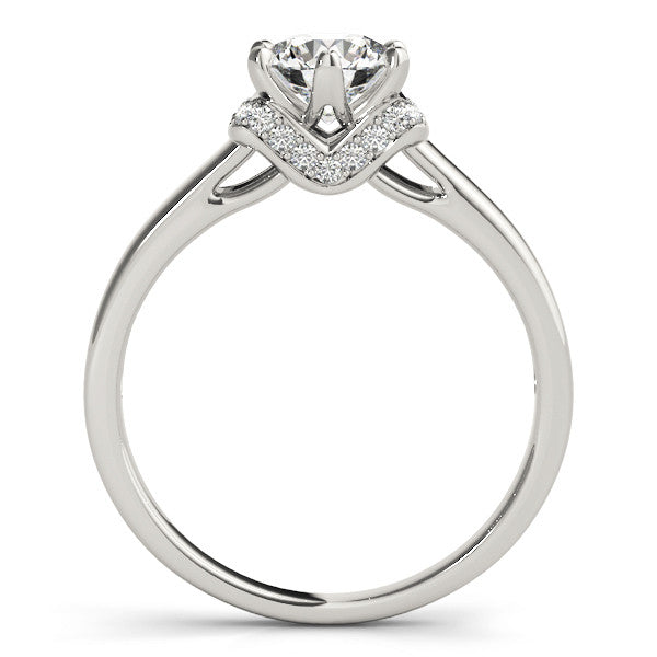 Silver Round Solitaire Diamond Ring with Pave Band and Six-Prong Setting 1
