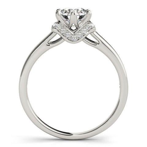 Silver Round Solitaire Diamond Ring with Pave Band and Six-Prong Setting 1