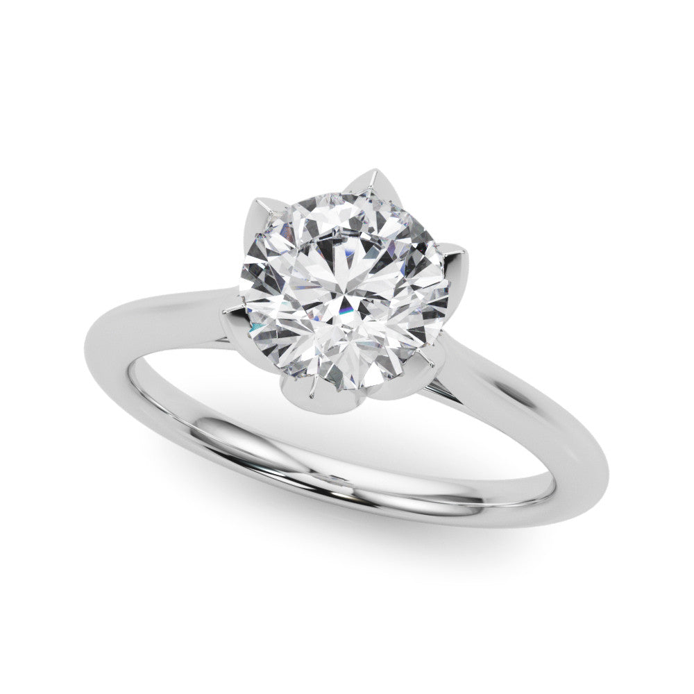 Silver Round Solitaire Diamond Ring with Six-Prong Setting and Classic Band 1