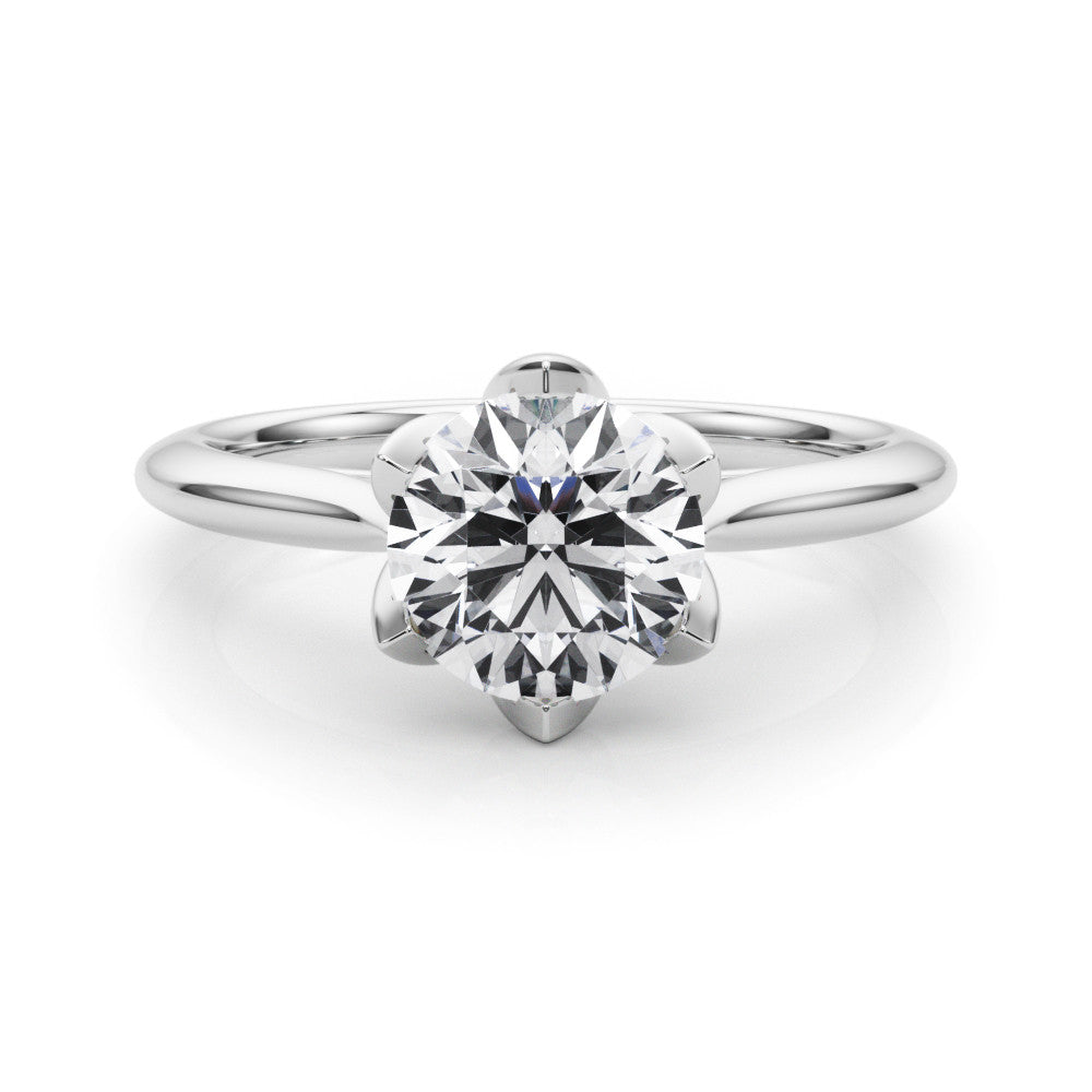 Silver Round Solitaire Diamond Ring with Six-Prong Setting and Classic Band 2