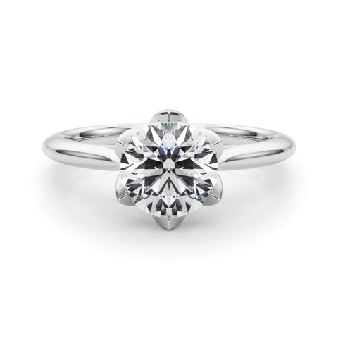 Silver Round Solitaire Diamond Ring with Six-Prong Setting and Classic Band 2