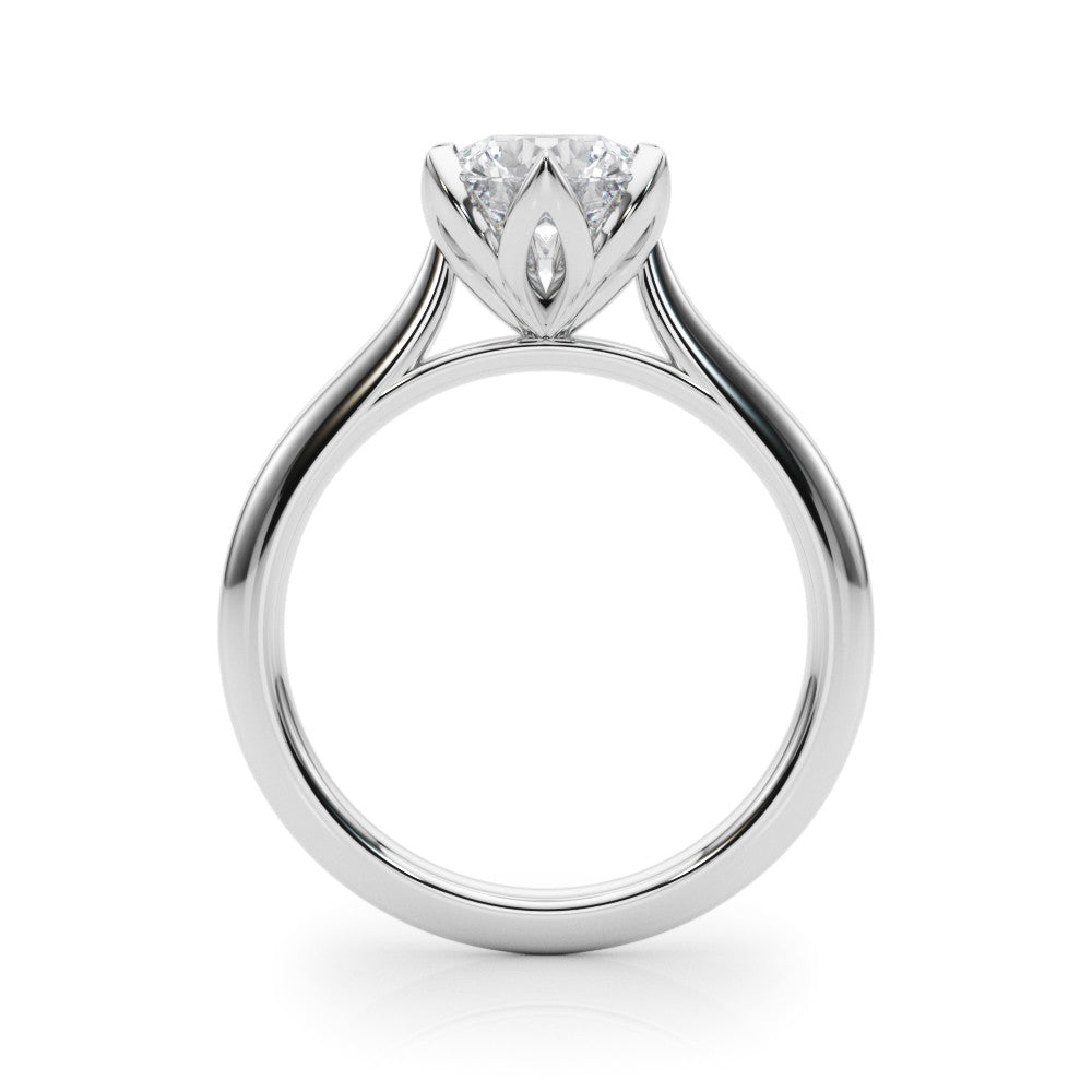 Silver Round Solitaire Diamond Ring with Six-Prong Setting and Classic Band