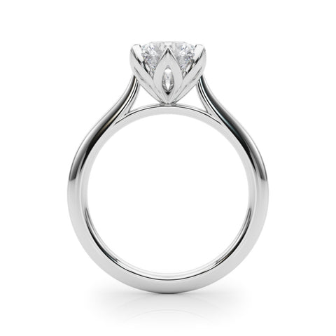 Silver Round Solitaire Diamond Ring with Six-Prong Setting and Classic Band