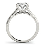 Silver Round Solitaire Diamond Ring with Textured Band and Tension Prong Setting 1