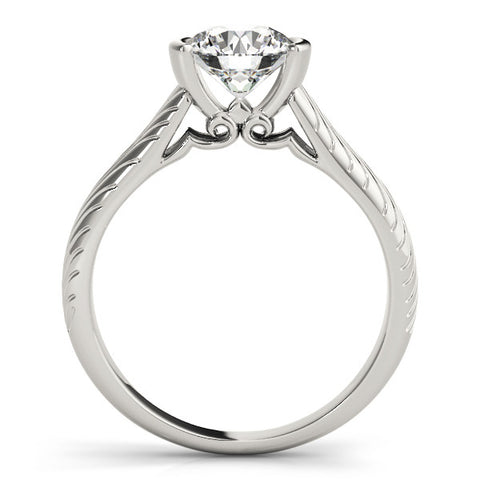 Silver Round Solitaire Diamond Ring with Textured Band and Tension Prong Setting