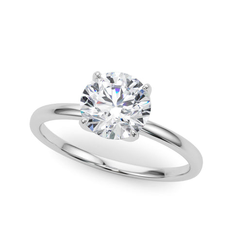 Silver Round Solitaire Diamond Ring with Thin Band and Four-Prong Setting 2
