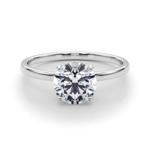 Silver Round Solitaire Diamond Ring with Thin Band and Four-Prong Setting
