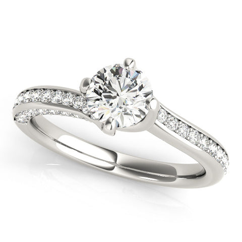 Silver Round Solitaire Diamond Twist Band with Pavé Setting and Four-Prong Setting 1