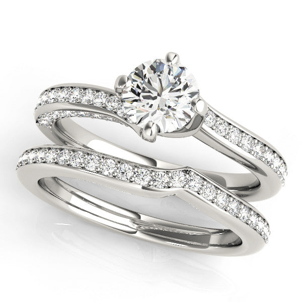 Silver Round Solitaire Diamond Twist Band with Pavé Setting and Four-Prong Setting 2