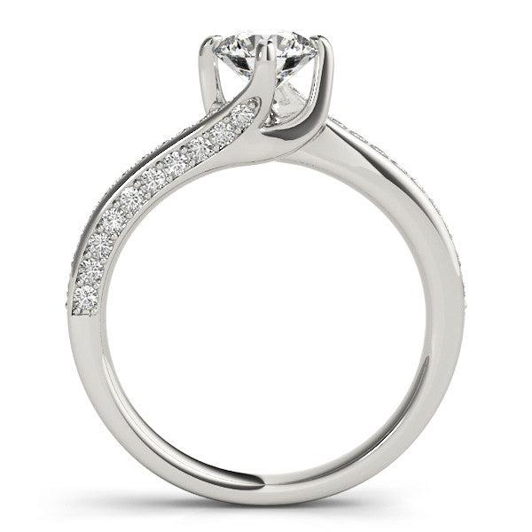 Silver Round Solitaire Diamond Twist Band with Pavé Setting and Four-Prong Setting
