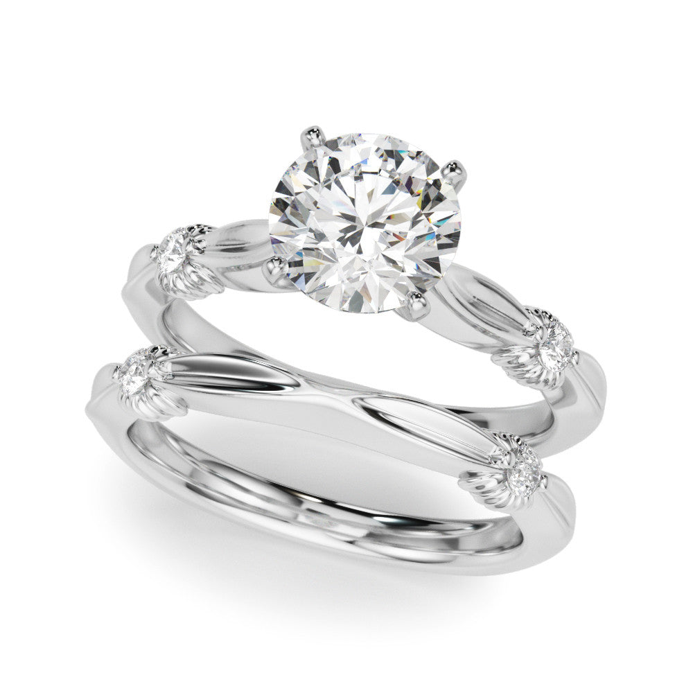 Silver Round Solitaire Diamond Twisted Band with Four-Prong Setting