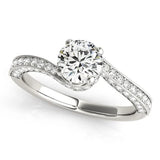 Silver Round Solitaire Diamond Twisted Band with Pavé Setting