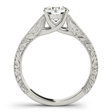 Silver Round Solitaire Diamond with Engraved Band and Four-Prong Setting 1