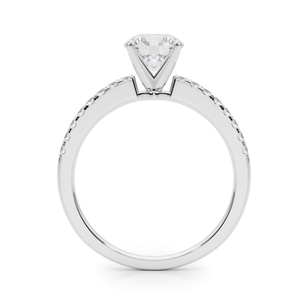 Silver Round Solitaire Diamond with Pavé Band and Four-Prong Setting 1
