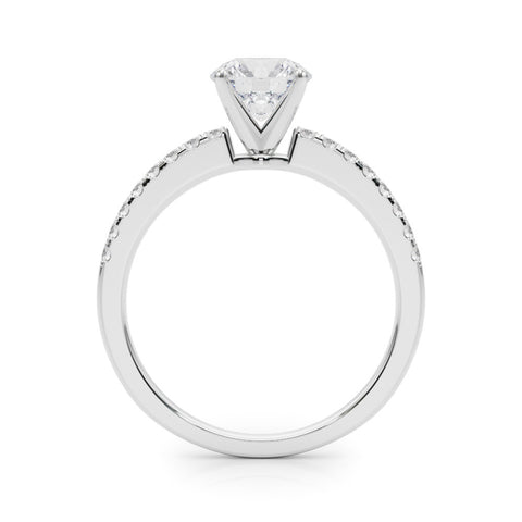 Silver Round Solitaire Diamond with Pavé Band and Four-Prong Setting 1