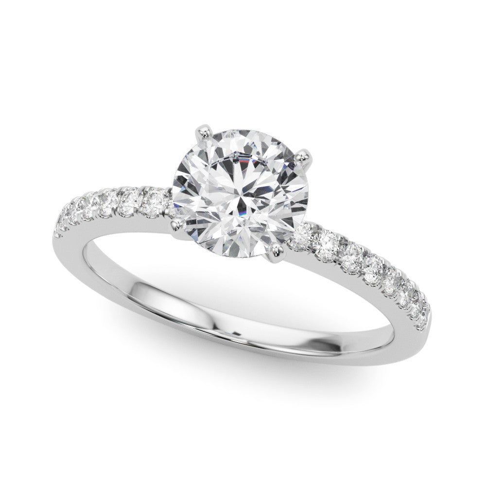 Silver Round Solitaire Diamond with Pavé Band and Four-Prong Setting 2
