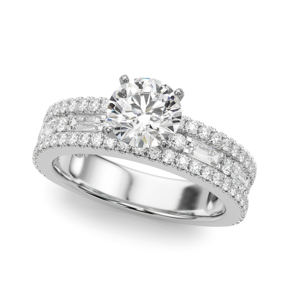 Silver Round Solitaire Diamond with Pave and Channel Set Band 2