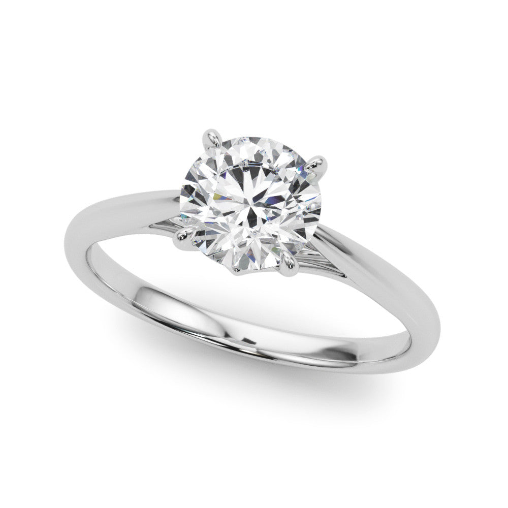 Silver Round Solitaire Engagement Ring with Four-Prong Setting and Classic Band 2