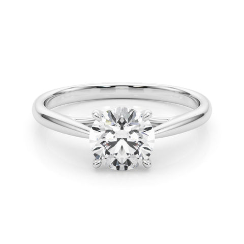 Silver Round Solitaire Engagement Ring with Four-Prong Setting and Classic Band