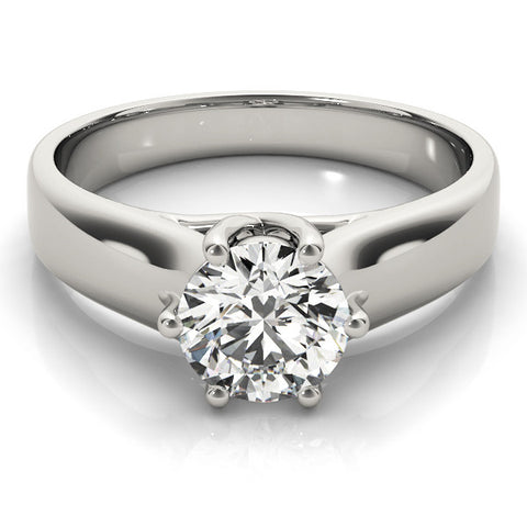 Silver Round Solitaire Engagement Ring with Six-Prong Setting and Comfort Fit Band
