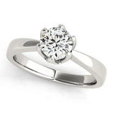 Silver Round Solitaire Engagement Ring with Six-Prong Setting and Tapered Band
