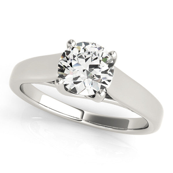 14K White Gold 1.06 Carat D VS1 Round Solitaire Engagement Ring with Tapered Band and Four-Prong Setting