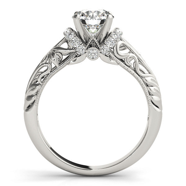 Silver Round Solitaire Filigree Engagement Ring with Halo and Prong Setting 1
