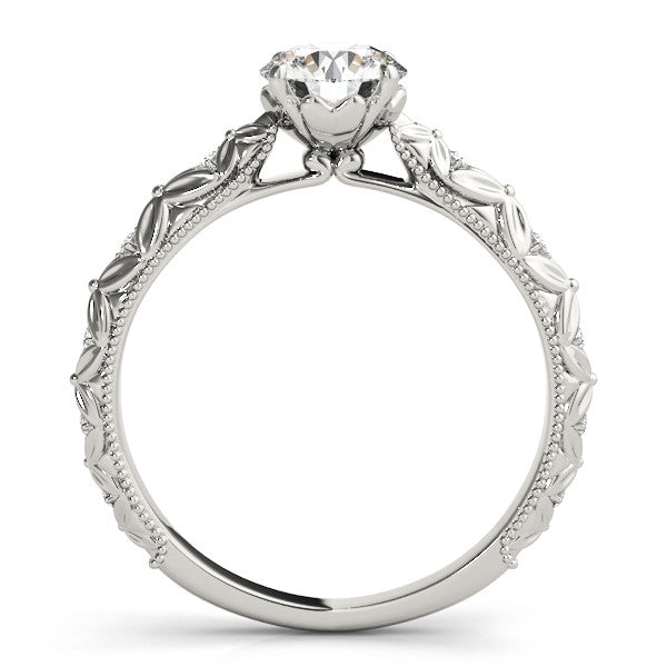 Silver Round Solitaire Floral Milgrain Engagement Ring