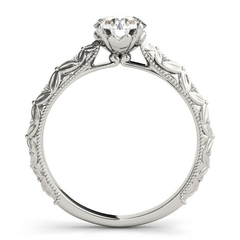 Silver Round Solitaire Floral Milgrain Engagement Ring