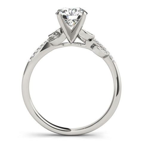 Silver Round Solitaire Leaf-Inspired Diamond Ring with Pavé Band and Four-Prong Setting 1