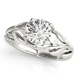 Silver Round Solitaire Leaf-Inspired Engagement Ring with Prong Setting 1