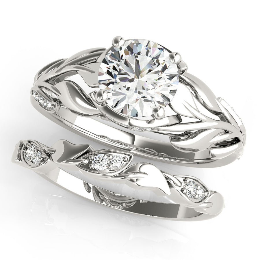 White gold Princess Cut Solitaire Leaf-Inspired Engagement Ring with Prong Setting