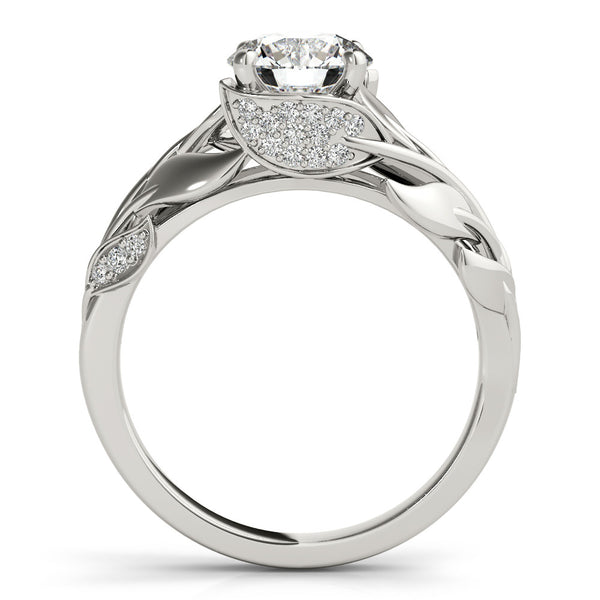White gold Round Solitaire Leaf-Inspired Engagement Ring with Prong Setting