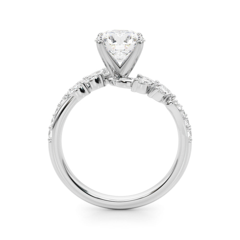 Silver Round Solitaire Marquise Twist Band with Six-Prong Setting 1
