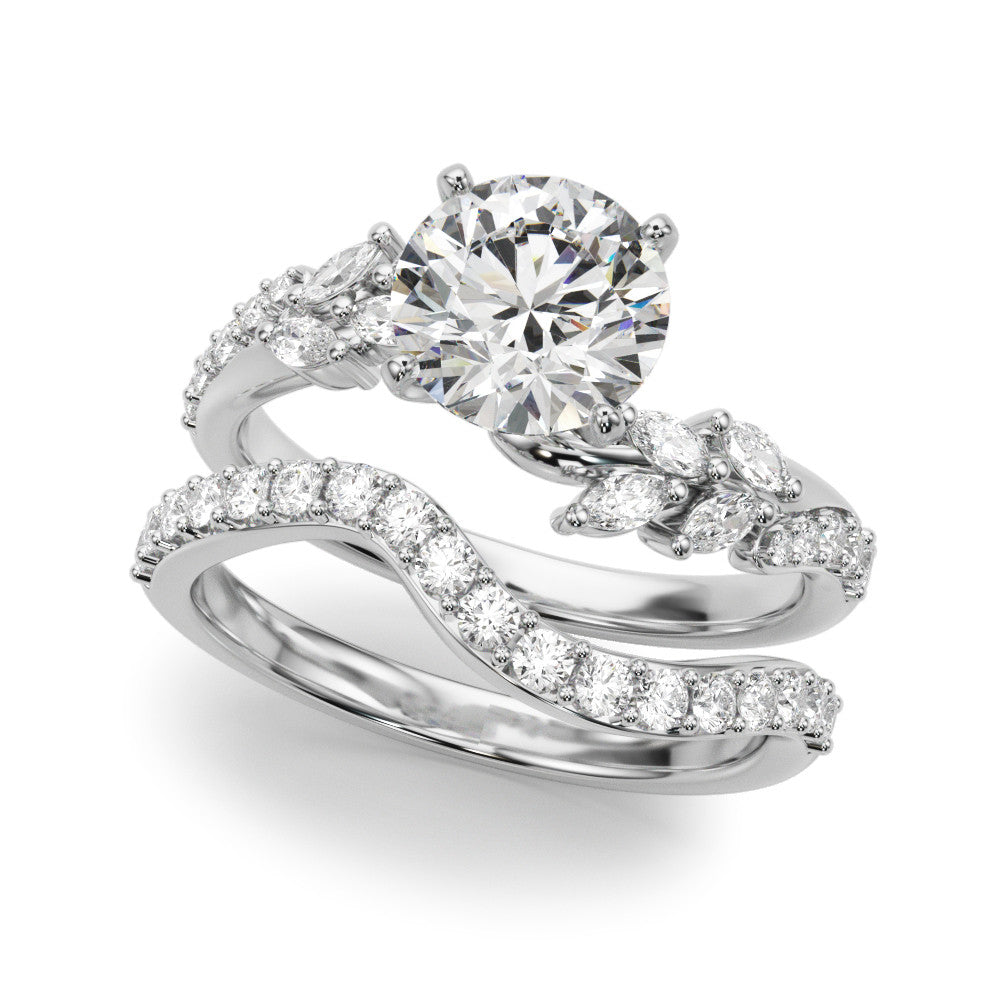 Silver Round Solitaire Marquise Twist Band with Six-Prong Setting