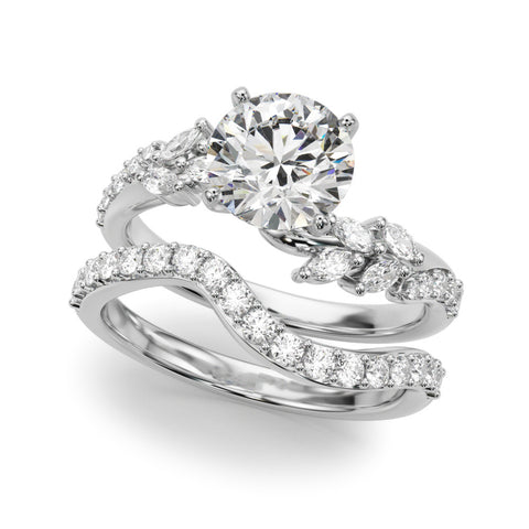 Silver Round Solitaire Marquise Twist Band with Six-Prong Setting