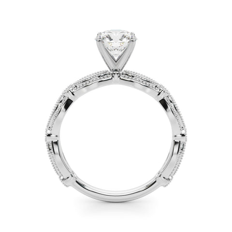 Silver Round Solitaire Milgrain Diamond Engagement Ring with Bezel and Marquise Band 1
